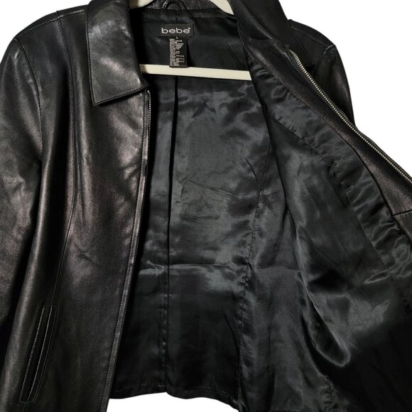 Bebe Womens Black Y2K Moto Biker Edgy Classic Capsule Sleek Leather Jacket Large - Picture 4 of 9